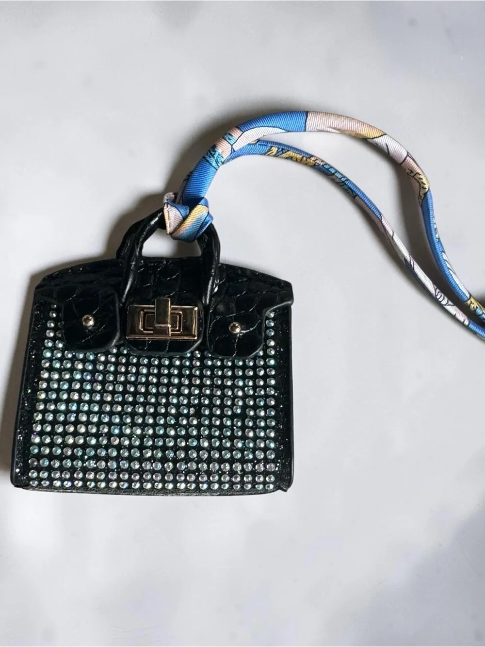 Black Crystal-Embellished Mini Satchel  Bag Charm